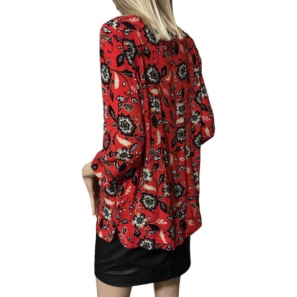 J. Jill Tunic Top Red Floral Filigree Viscose Rayon Boat Neck Keyhole Back - Picture 6 of 16